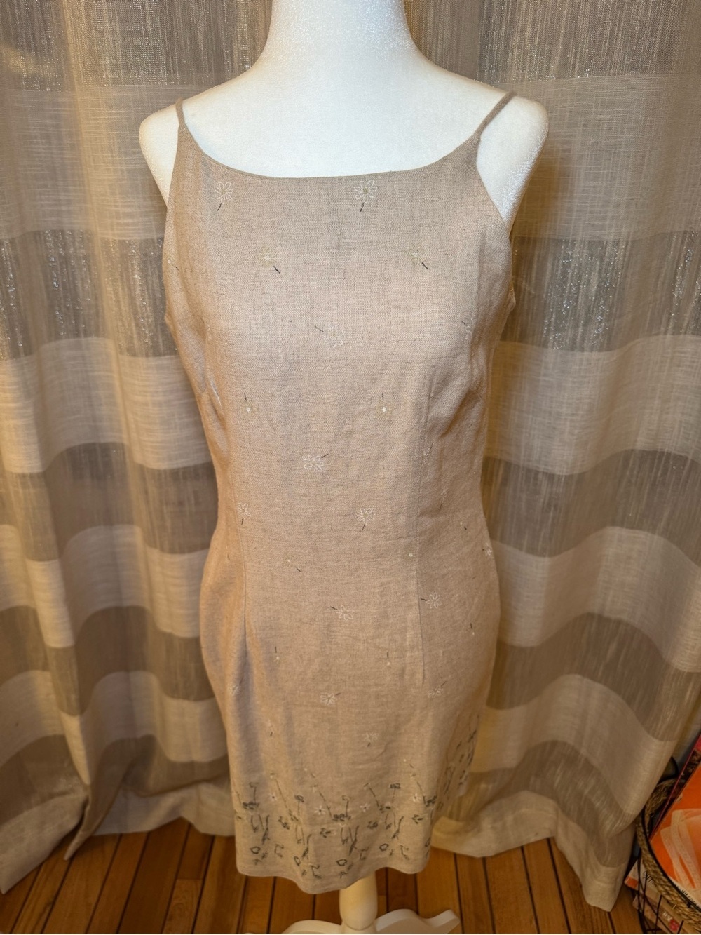 Vintage Women's DBY Beige Linen Spaghetti Strap Dress